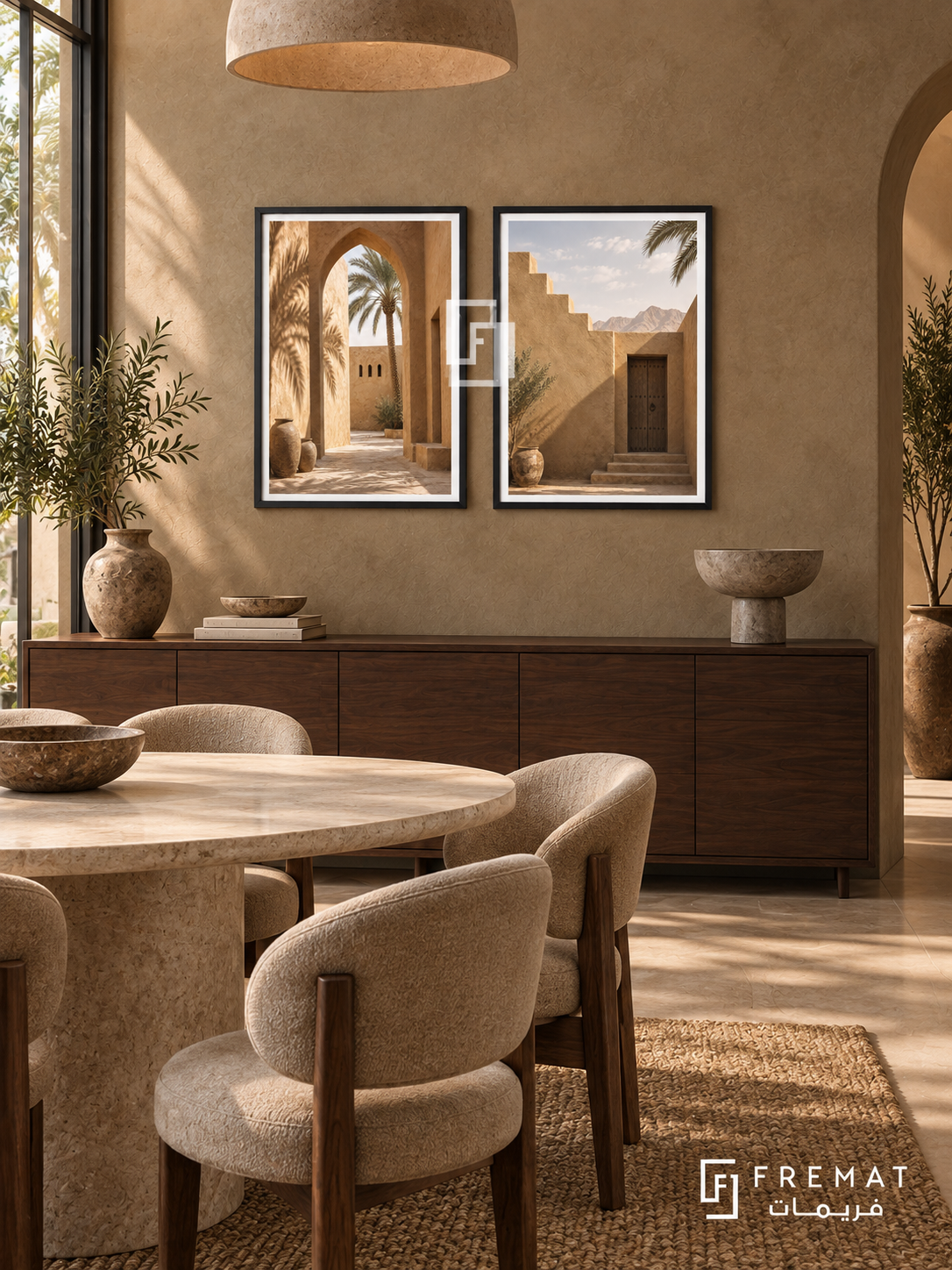 Desert Courtyard — set of two places artworks in Black frames.