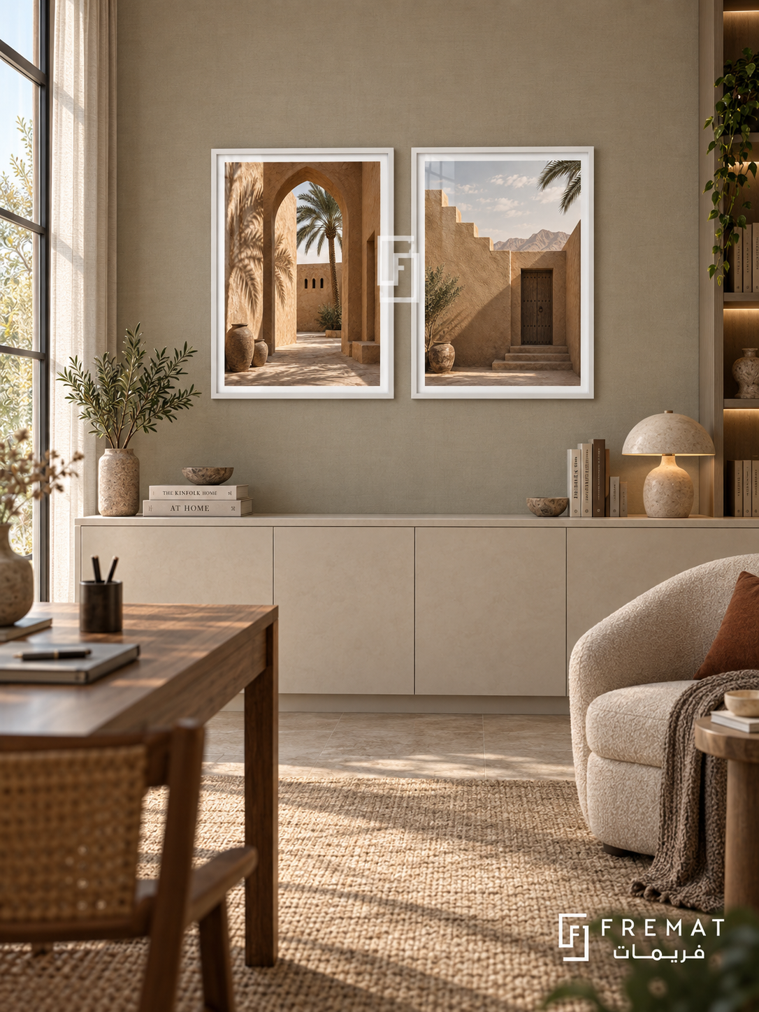 Desert Courtyard — set of two places artworks in White frames.