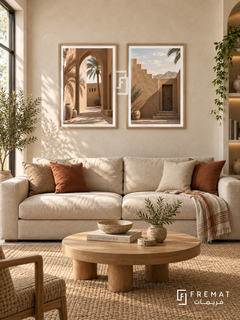 Desert Courtyard — set of two places artworks in Wooden Texture frames.
