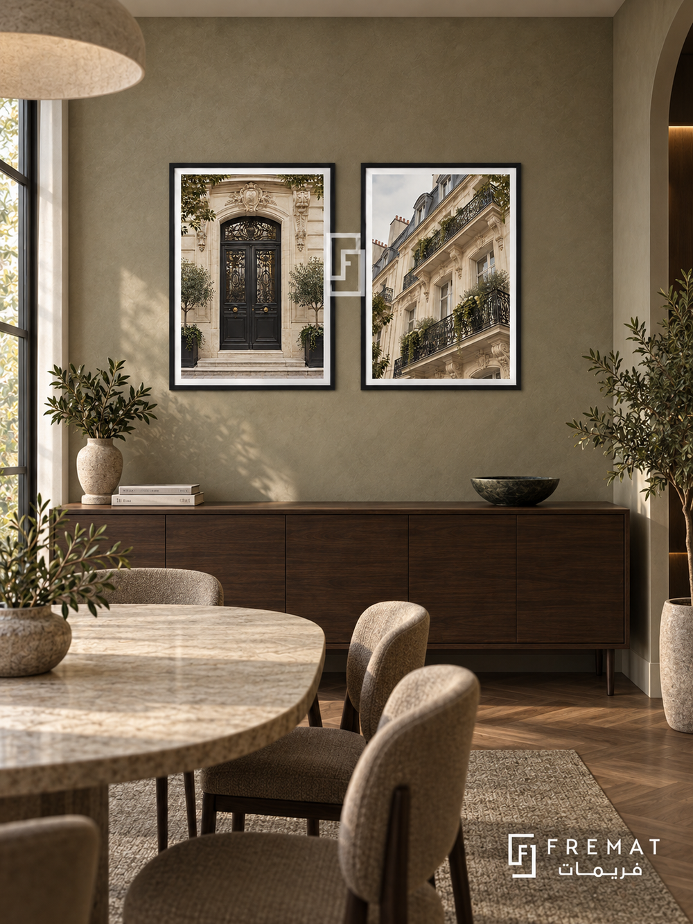 Paris in Cream — set of two places artworks in Black frames.