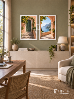 Amalfi Afternoon — set of two places artworks in White frames.
