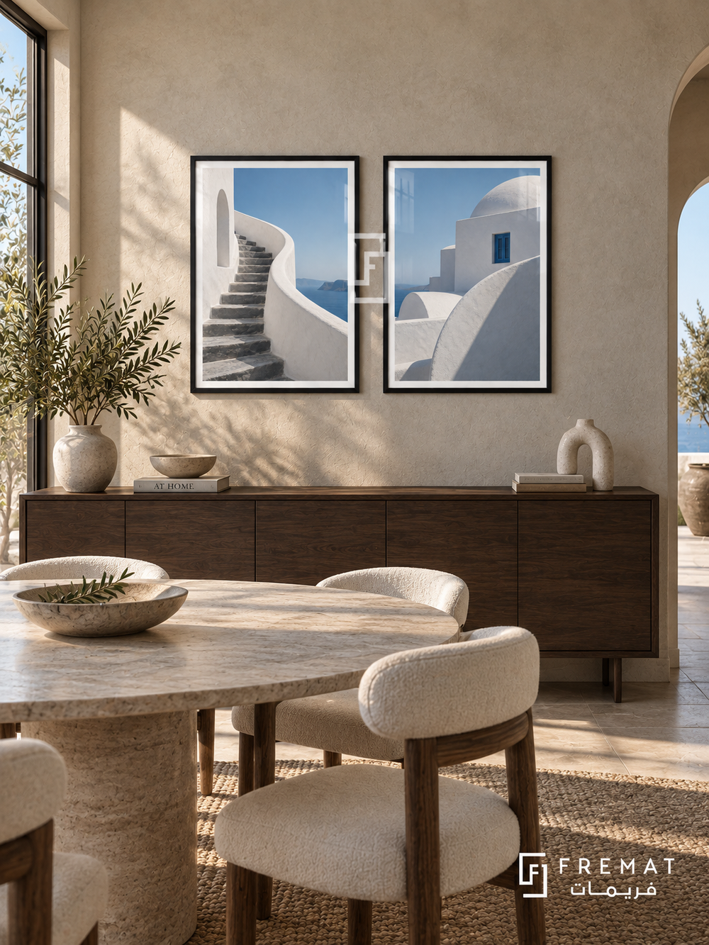 Cycladic Curves — set of two places artworks in Black frames.