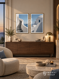 Cycladic Curves — set of two places artworks in Gold frames.