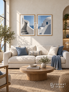 Cycladic Curves — set of two places artworks in Wooden Texture frames.