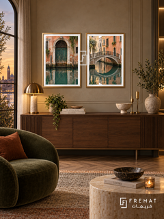 Venetian Reflection — set of two places artworks in Gold frames.