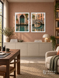 Venetian Reflection — set of two places artworks in White frames.