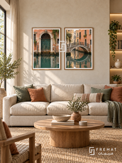 Venetian Reflection — set of two places artworks in Wooden Texture frames.