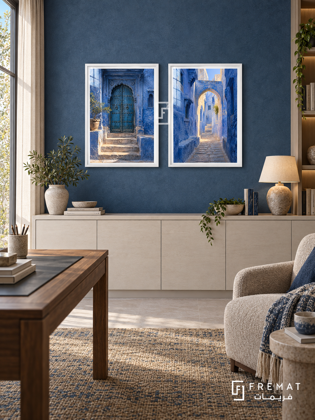 Jodhpur Passage — set of two places artworks in White frames.
