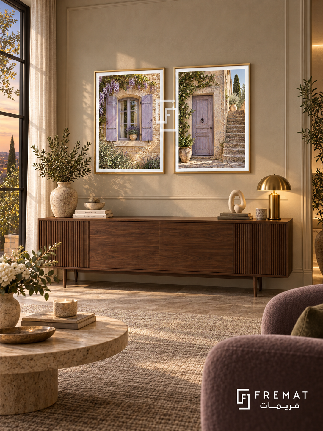 Provence Lilac — set of two places artworks in Gold frames.