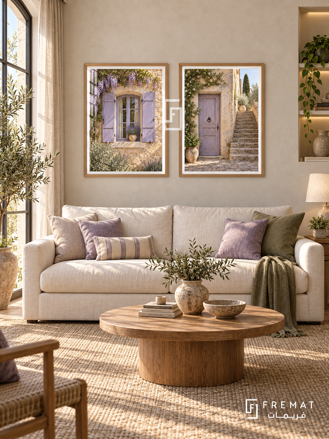 Provence Lilac — set of two places artworks in Wooden Texture frames.