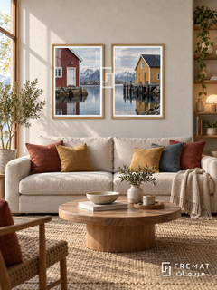 Nordic Harbor — set of two places artworks in Wooden Texture frames.