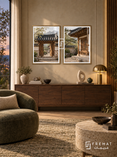 Seoul Hanok — set of two places artworks in Gold frames.