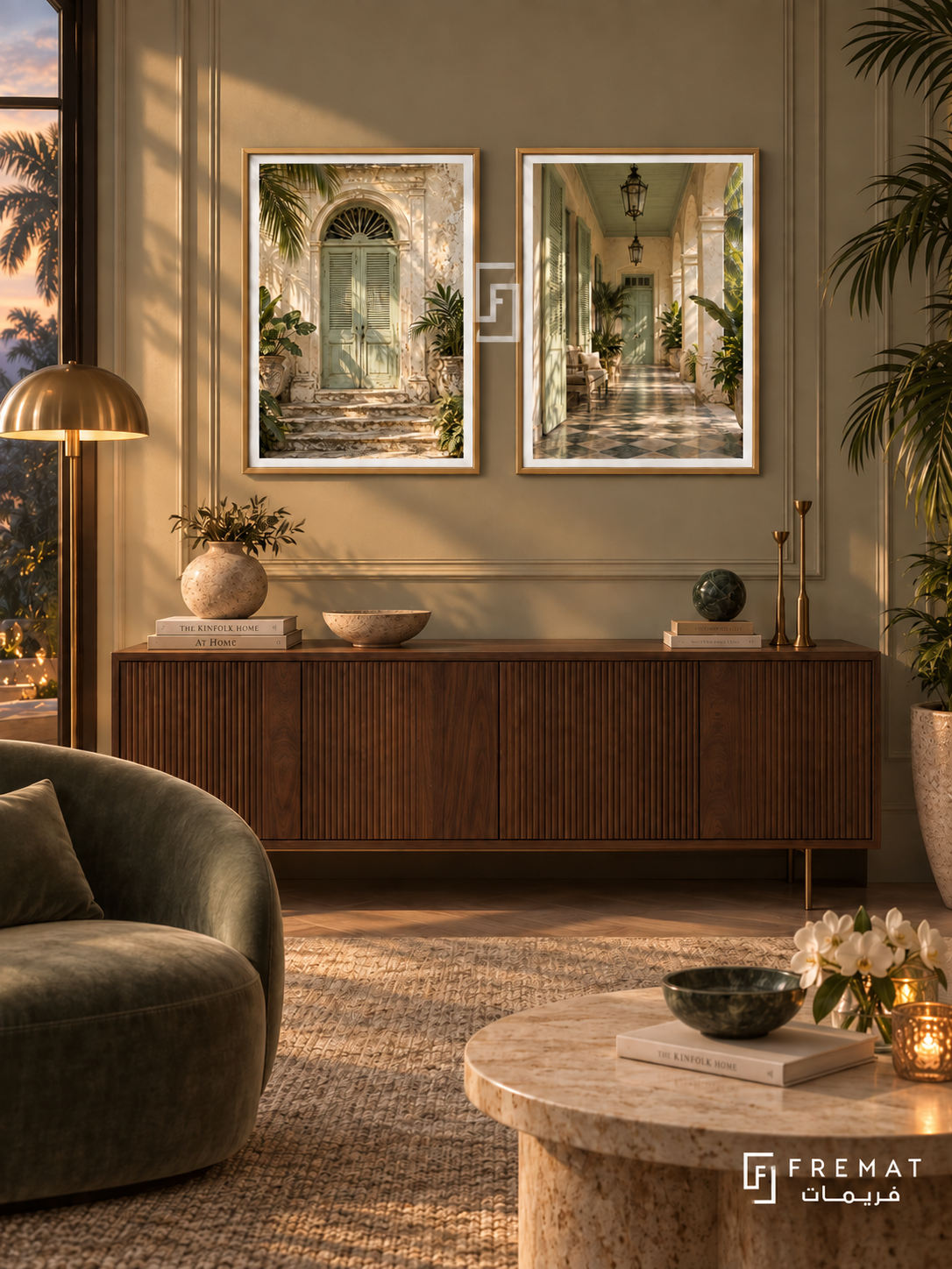 Tropical Veranda — set of two places artworks in Gold frames.