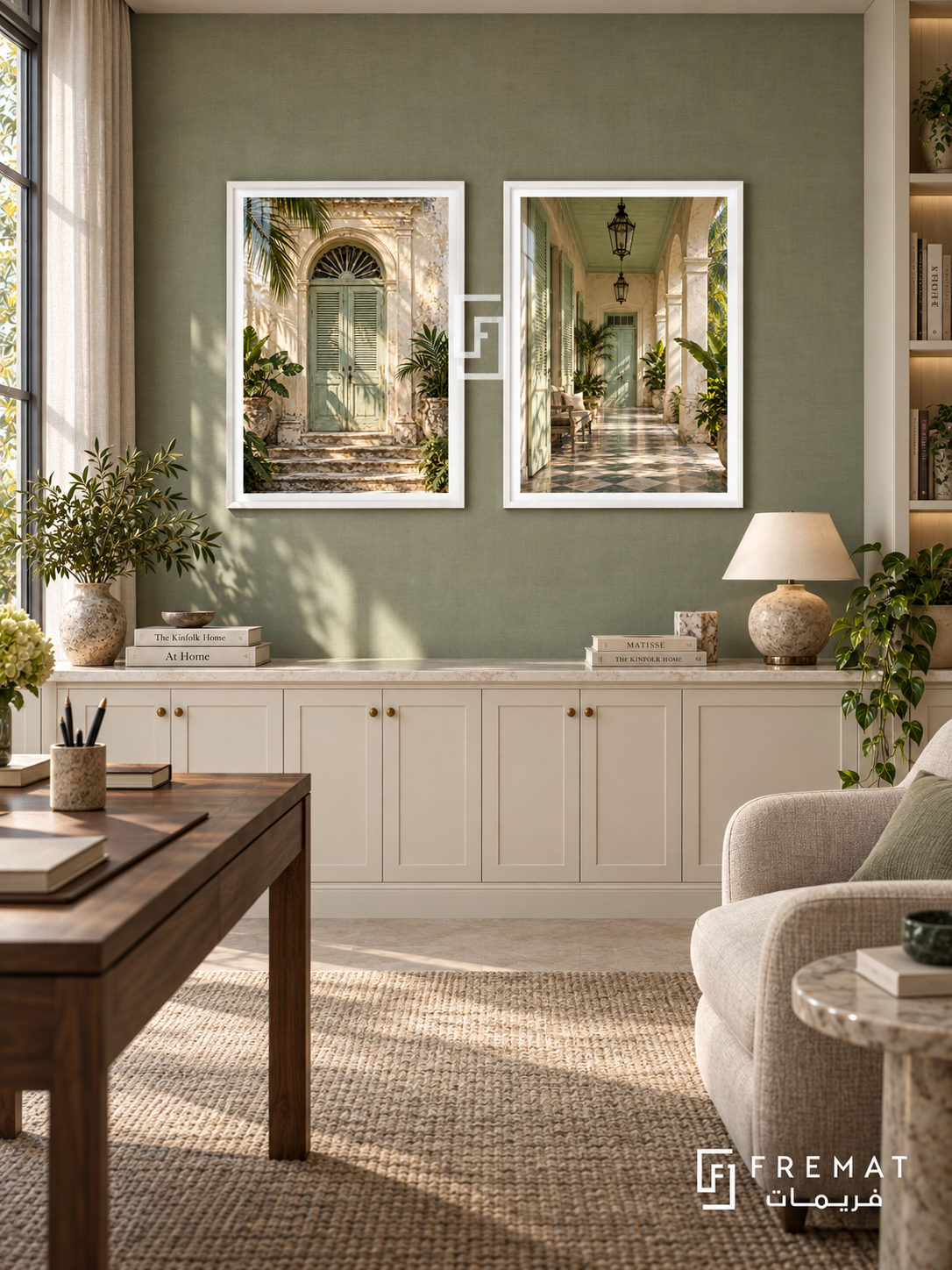 Tropical Veranda — set of two places artworks in White frames.