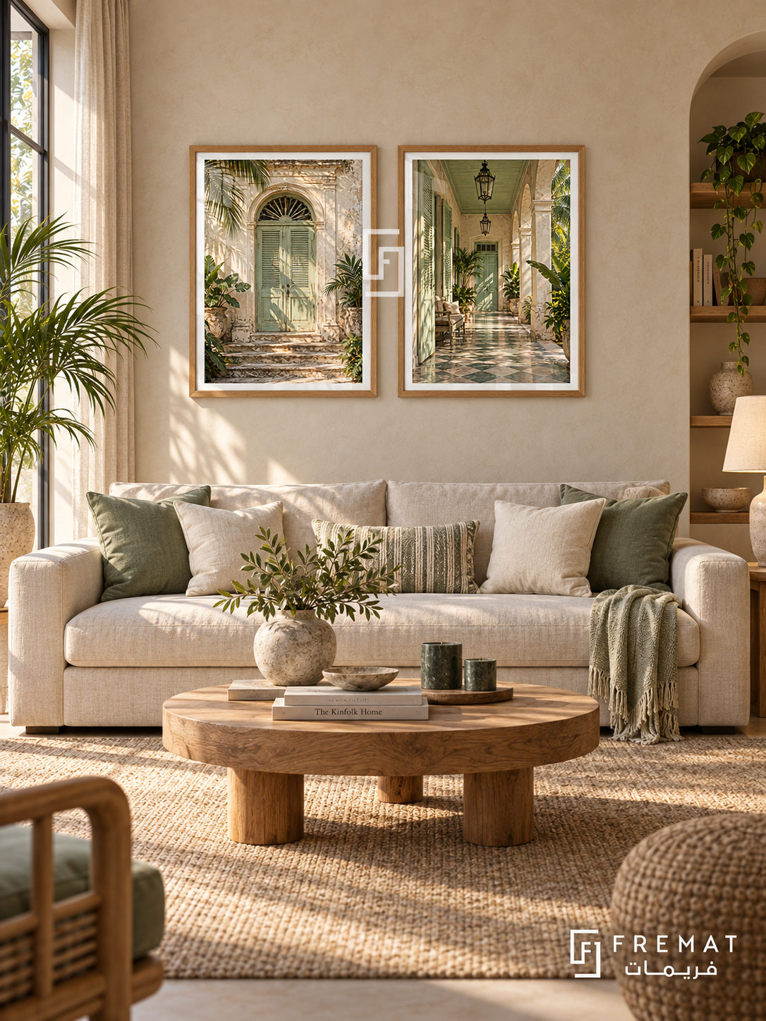 Tropical Veranda — set of two places artworks in Wooden Texture frames.