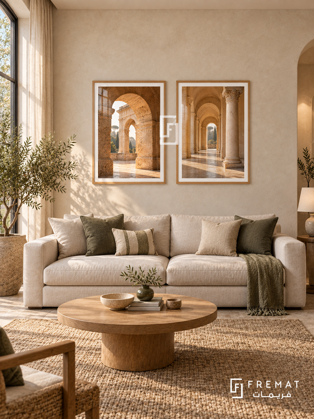 Roman Arches — set of two places artworks in Wooden Texture frames.