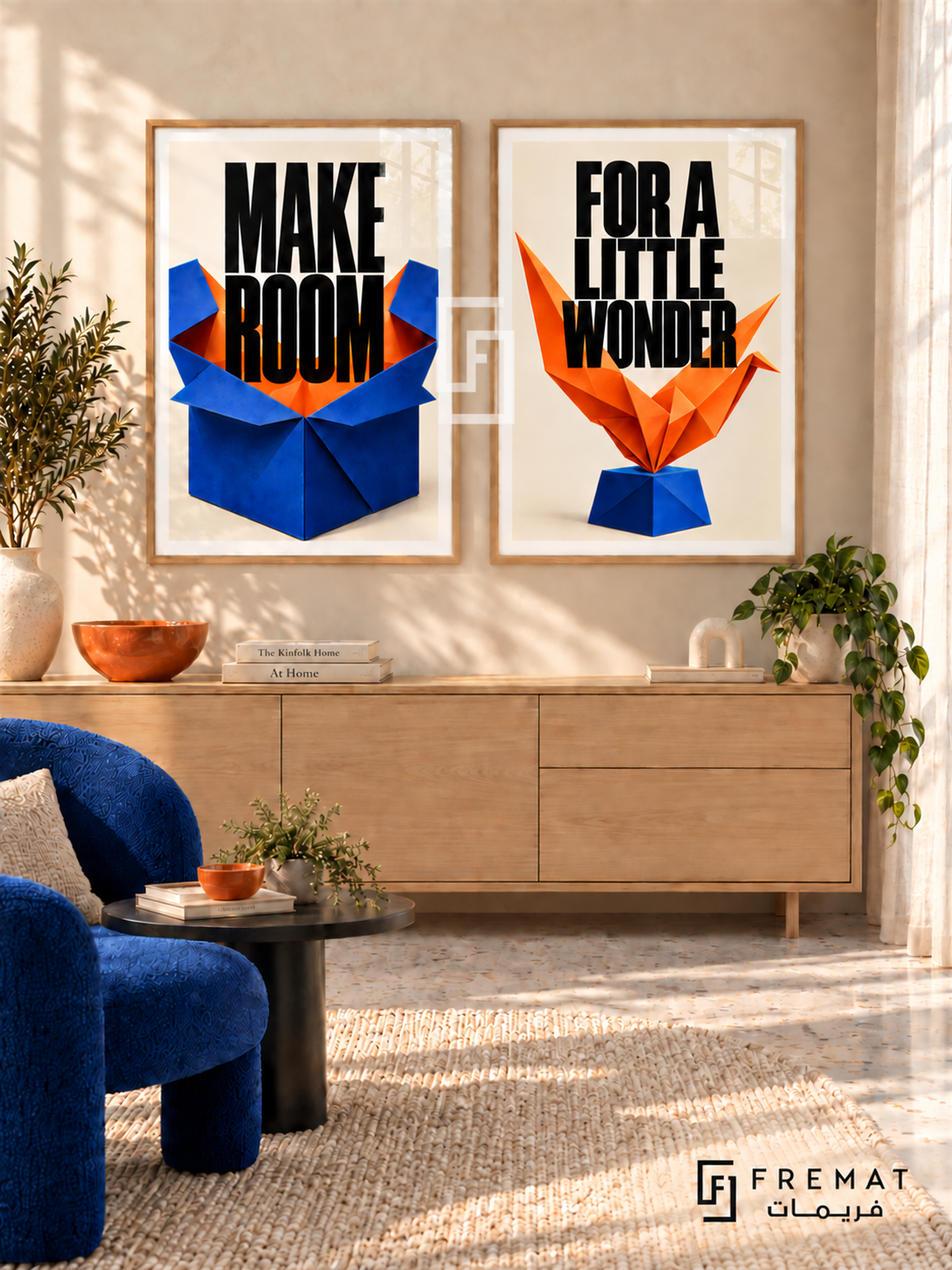 Room For Wonder — set of two quotes artworks in Wooden Texture frames.