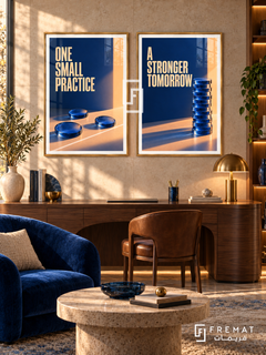 Practice — set of two quotes artworks in Gold frames.