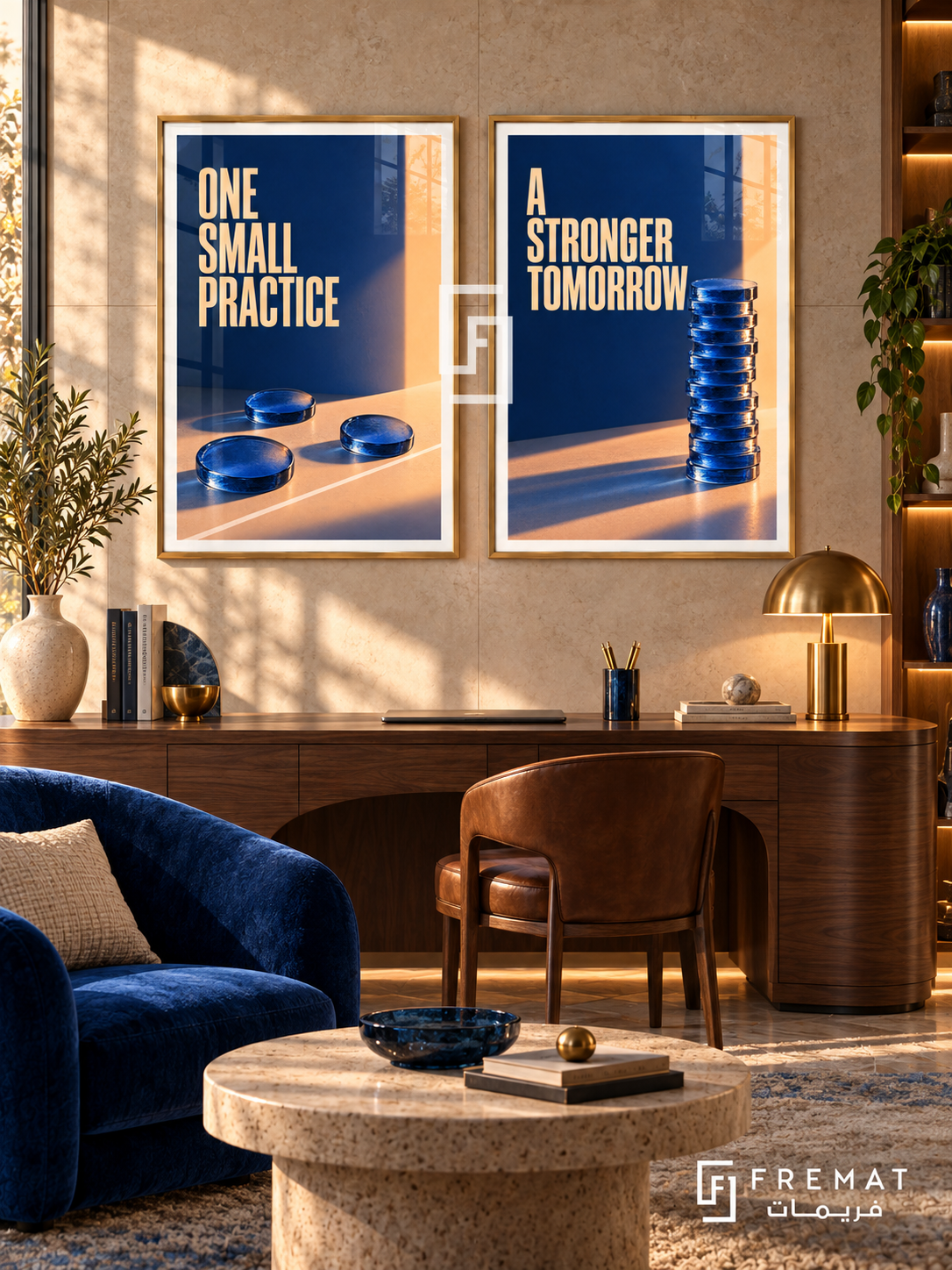 Practice — set of two quotes artworks in Gold frames.