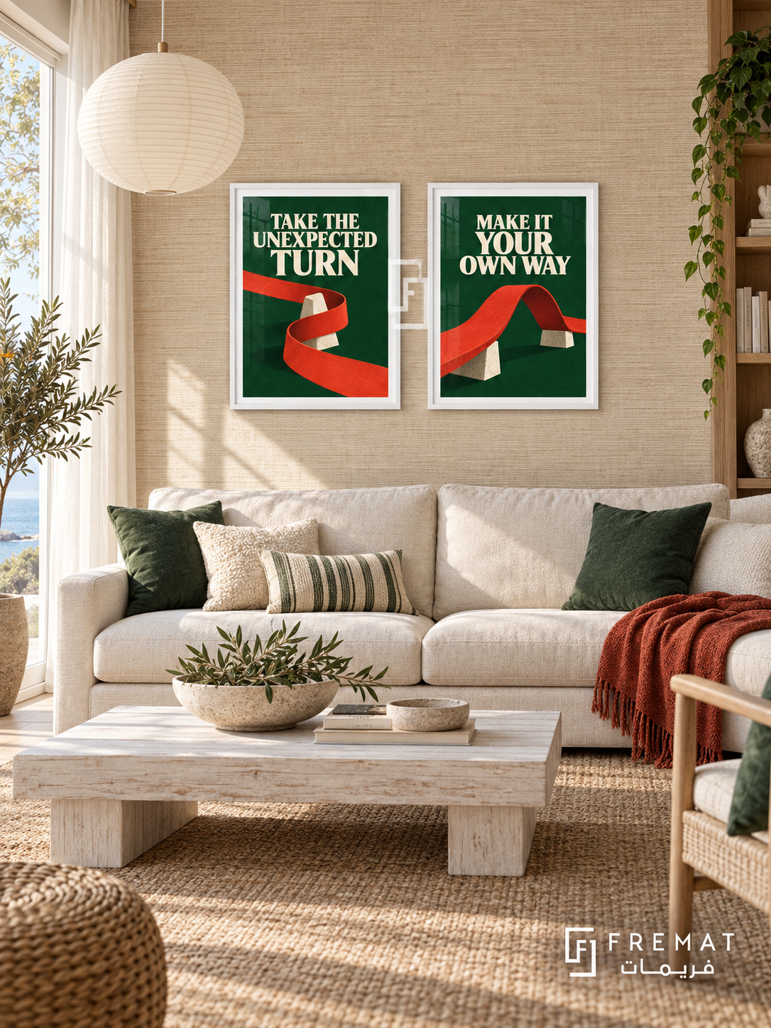 Detour — set of two quotes artworks in White frames.