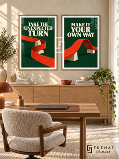 Detour — set of two quotes artworks in Wooden Texture frames.