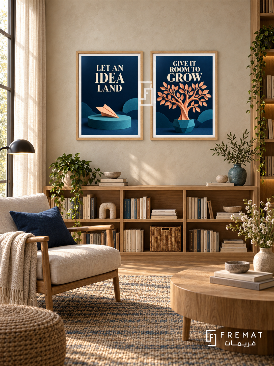 Ideas — set of two quotes artworks in Wooden Texture frames.