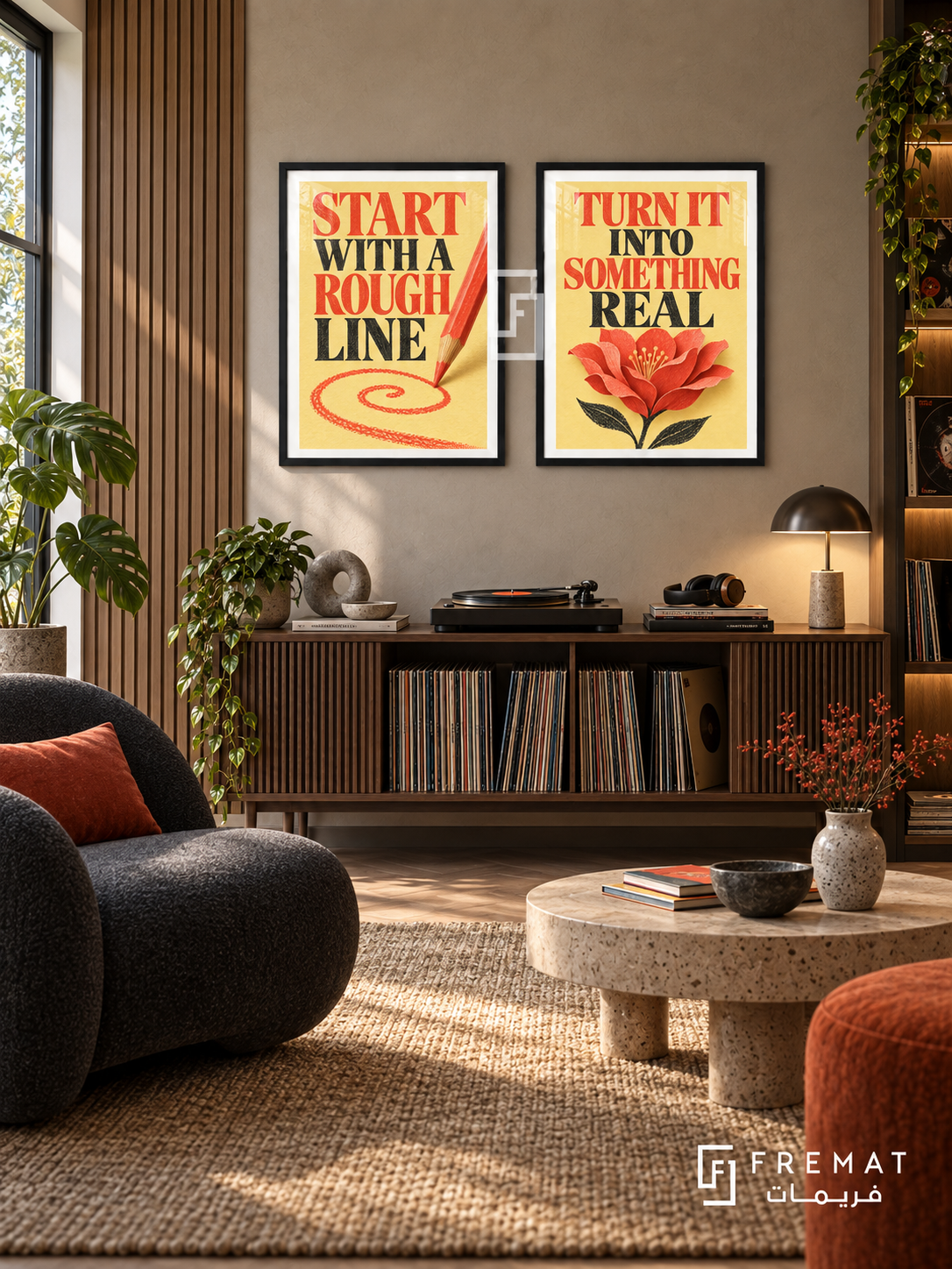 Rough Draft — set of two quotes artworks in Black frames.