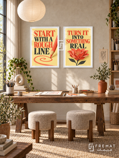 Rough Draft — set of two quotes artworks in White frames.