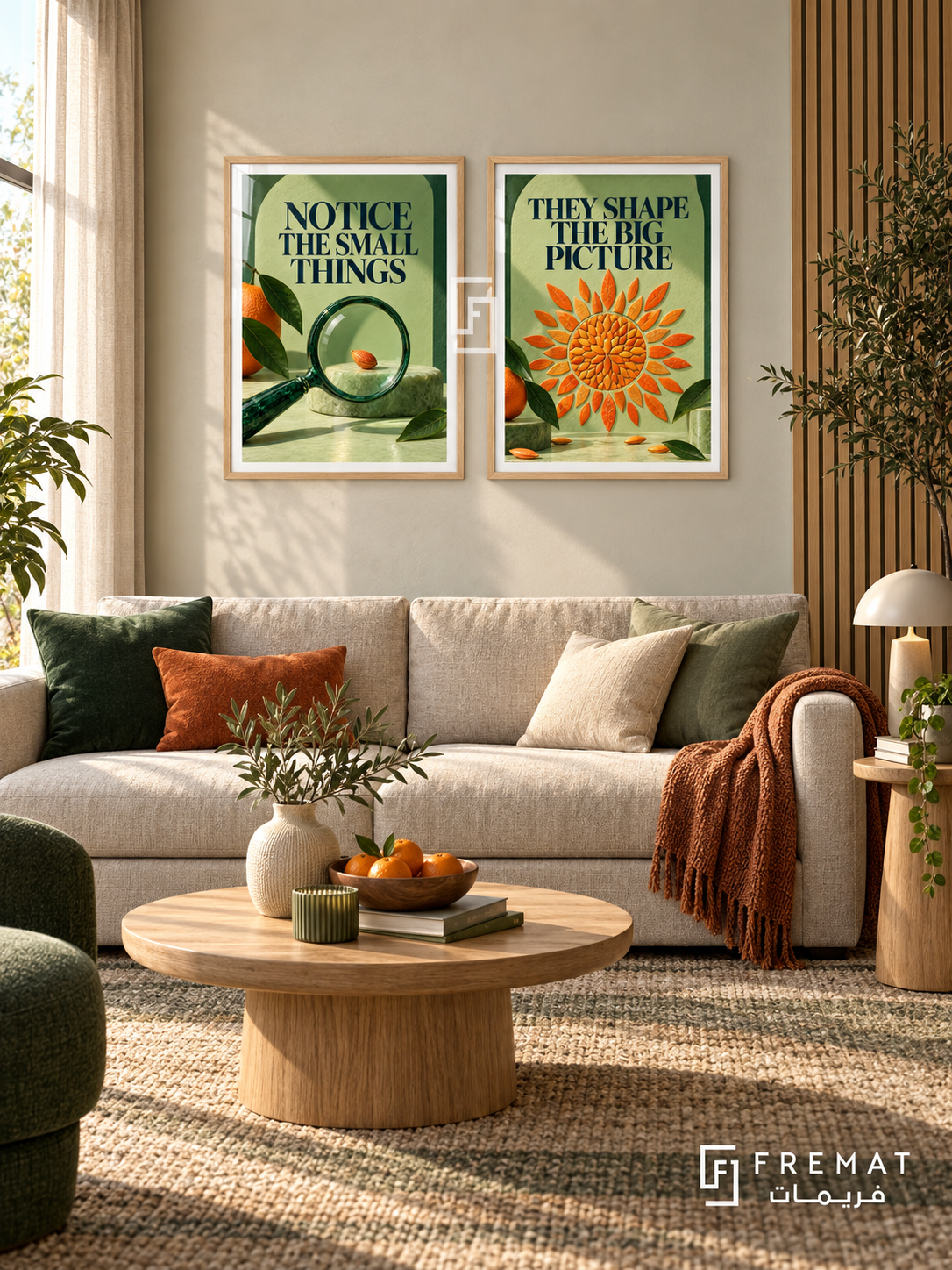 Attention — set of two quotes artworks in Wooden Texture frames.