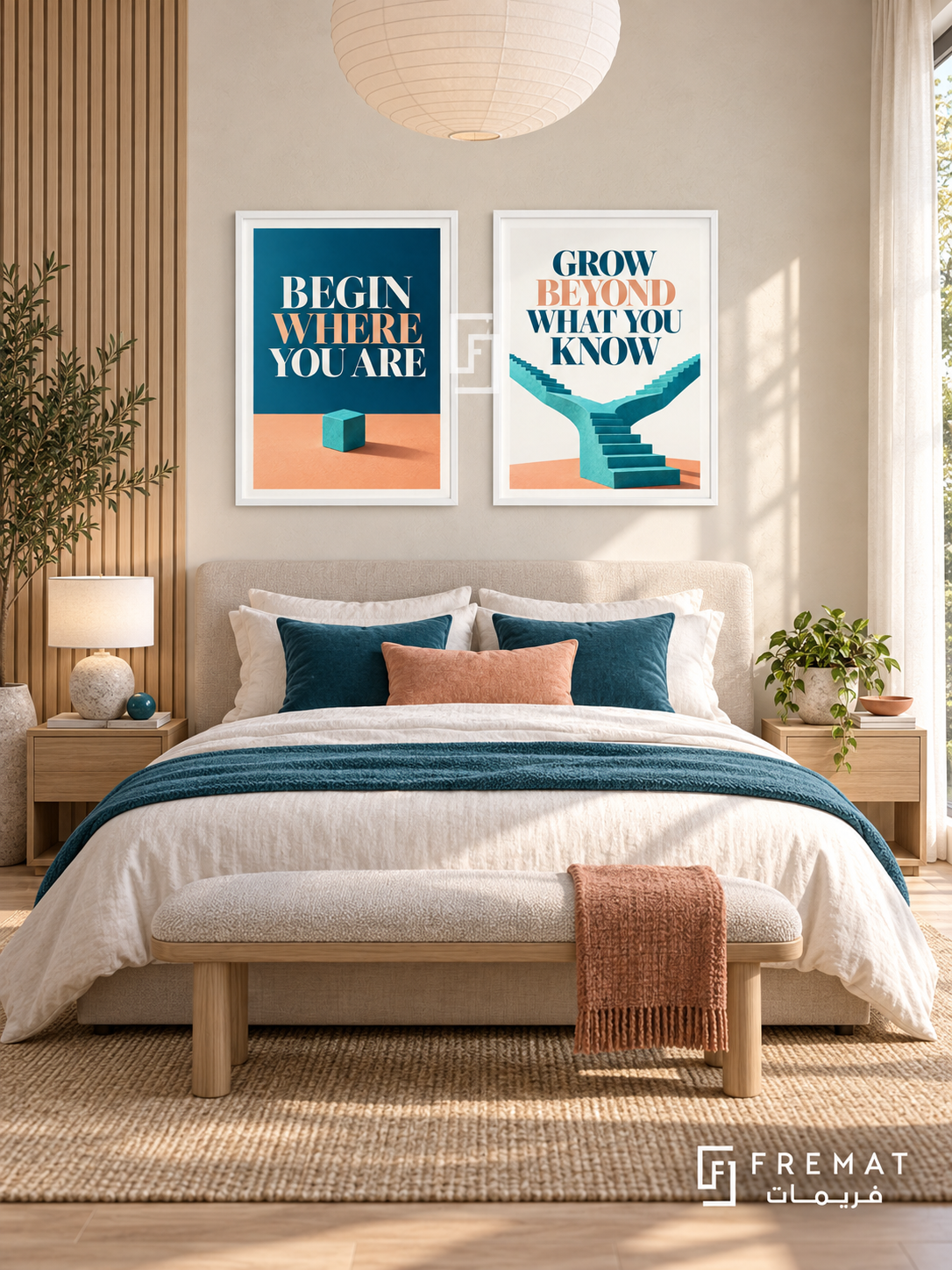 Beginning — set of two quotes artworks in White frames.