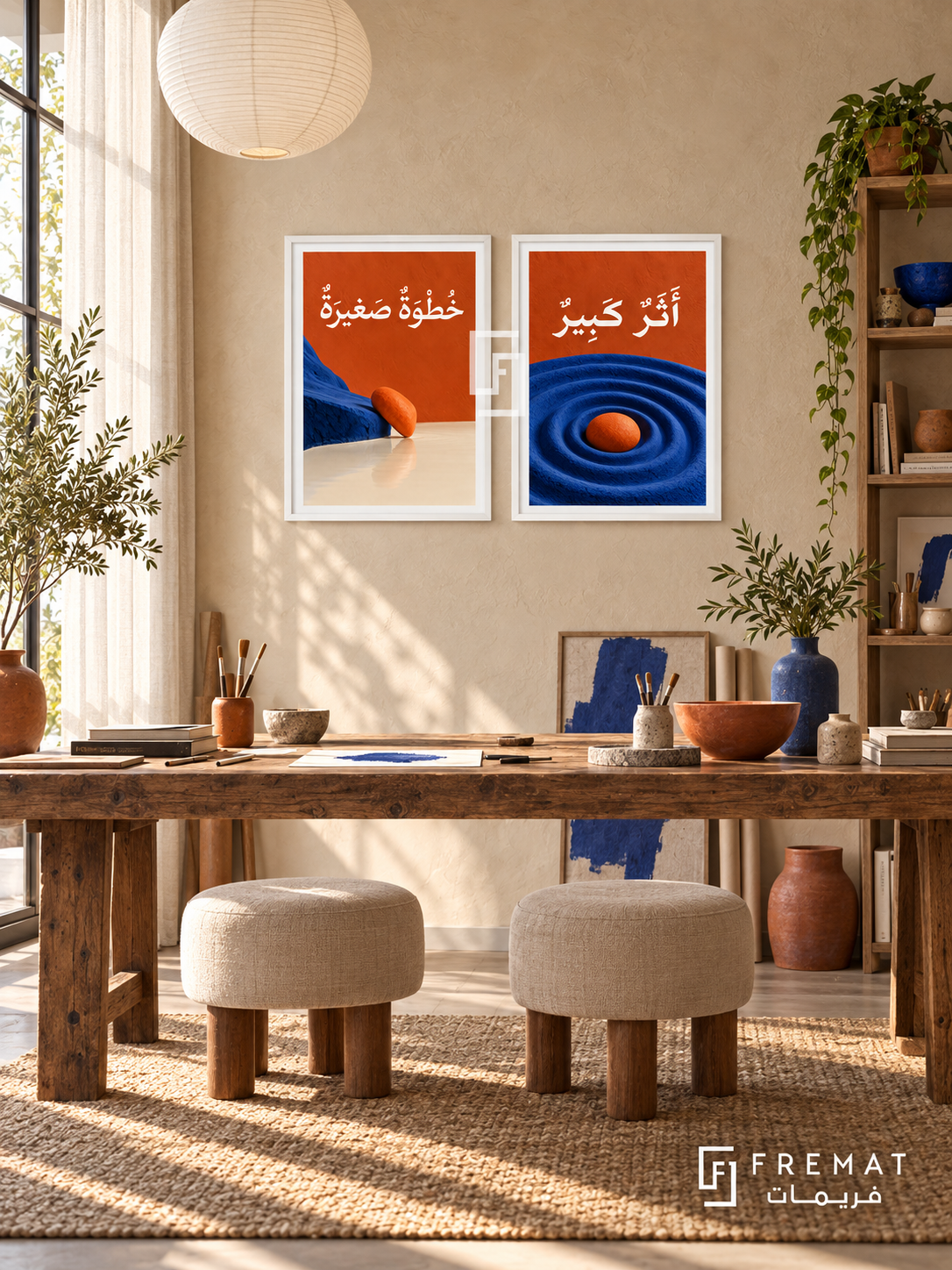 Small Step — set of two quotes artworks in White frames.