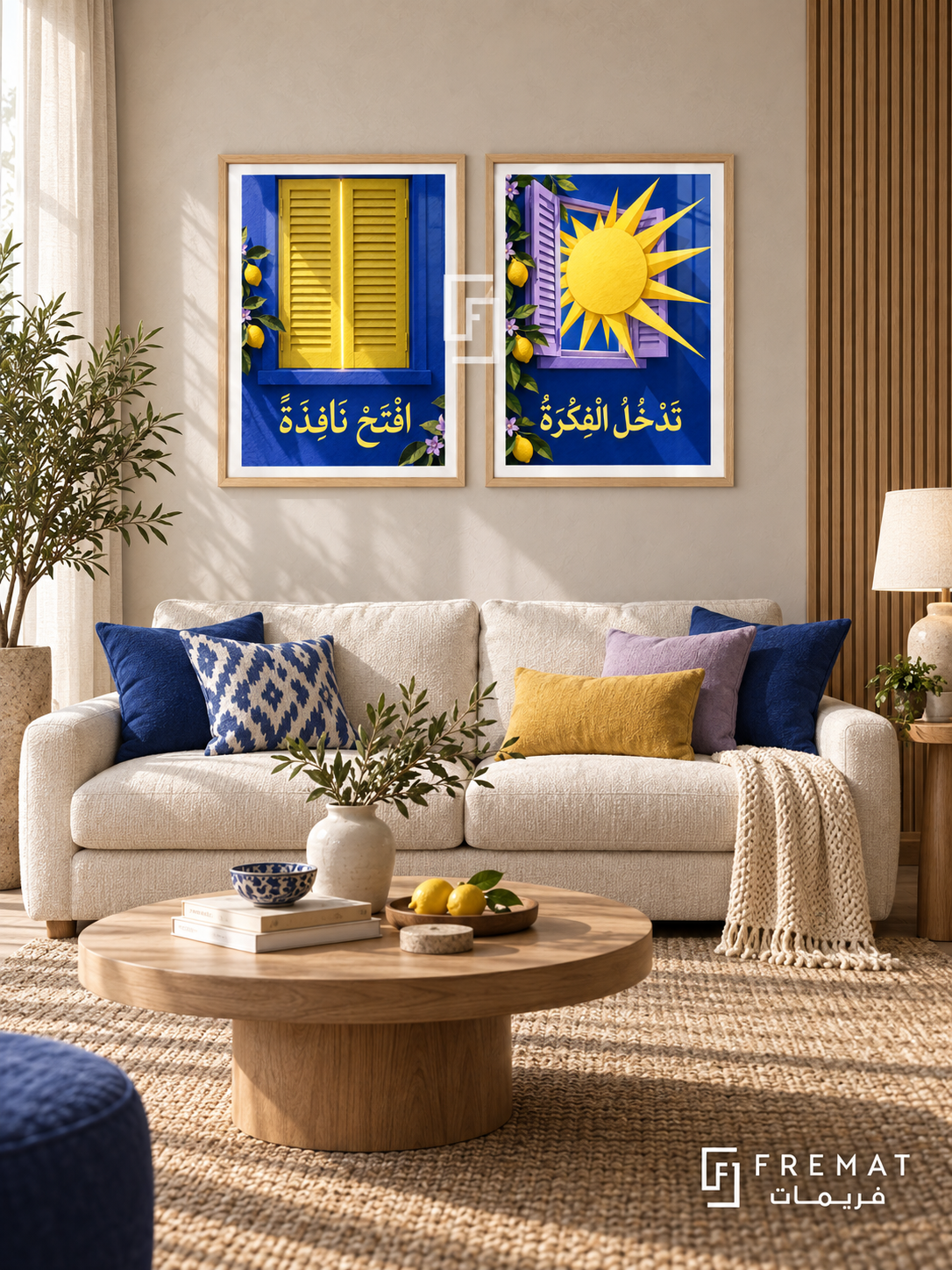 Window — set of two quotes artworks in Wooden Texture frames.