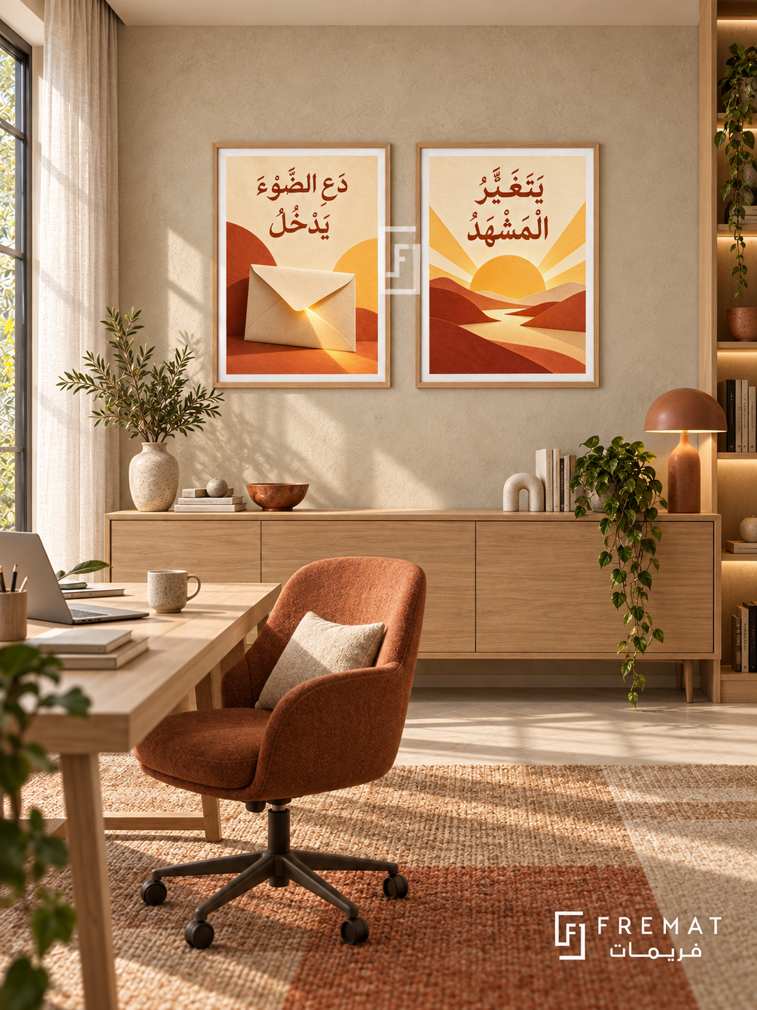 Light — set of two quotes artworks in Wooden Texture frames.