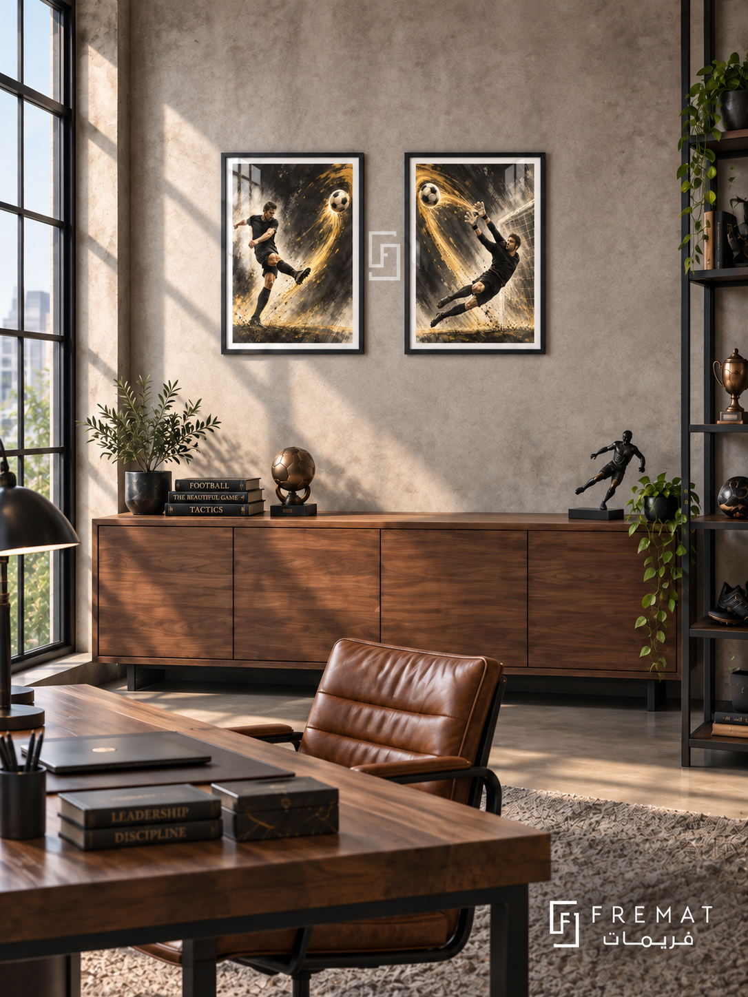 Football — set of two sport artworks in Black frames.