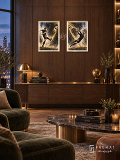 Football — set of two sport artworks in Gold frames.