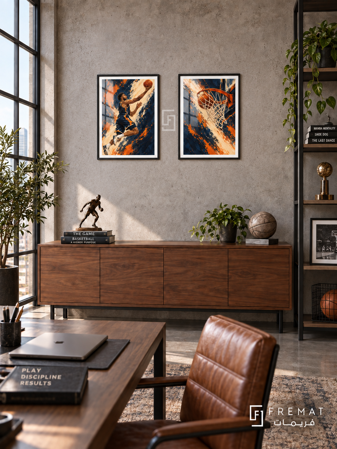 Basketball — set of two sport artworks in Black frames.