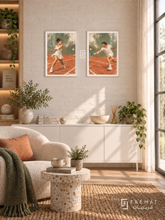Tennis — set of two sport artworks in White frames.