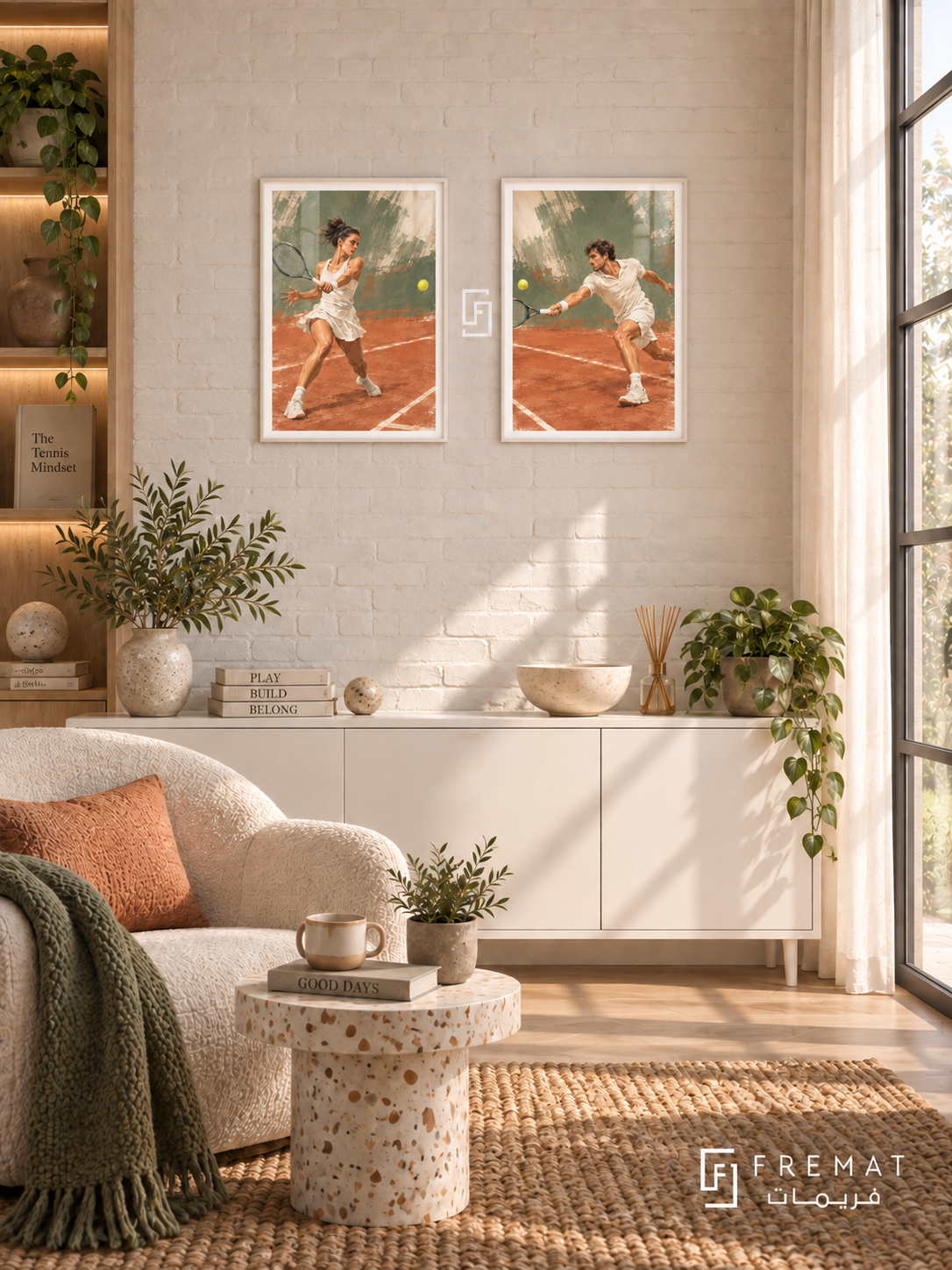 Tennis — set of two sport artworks in White frames.