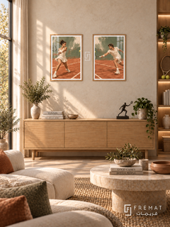 Tennis — set of two sport artworks in Wooden Texture frames.