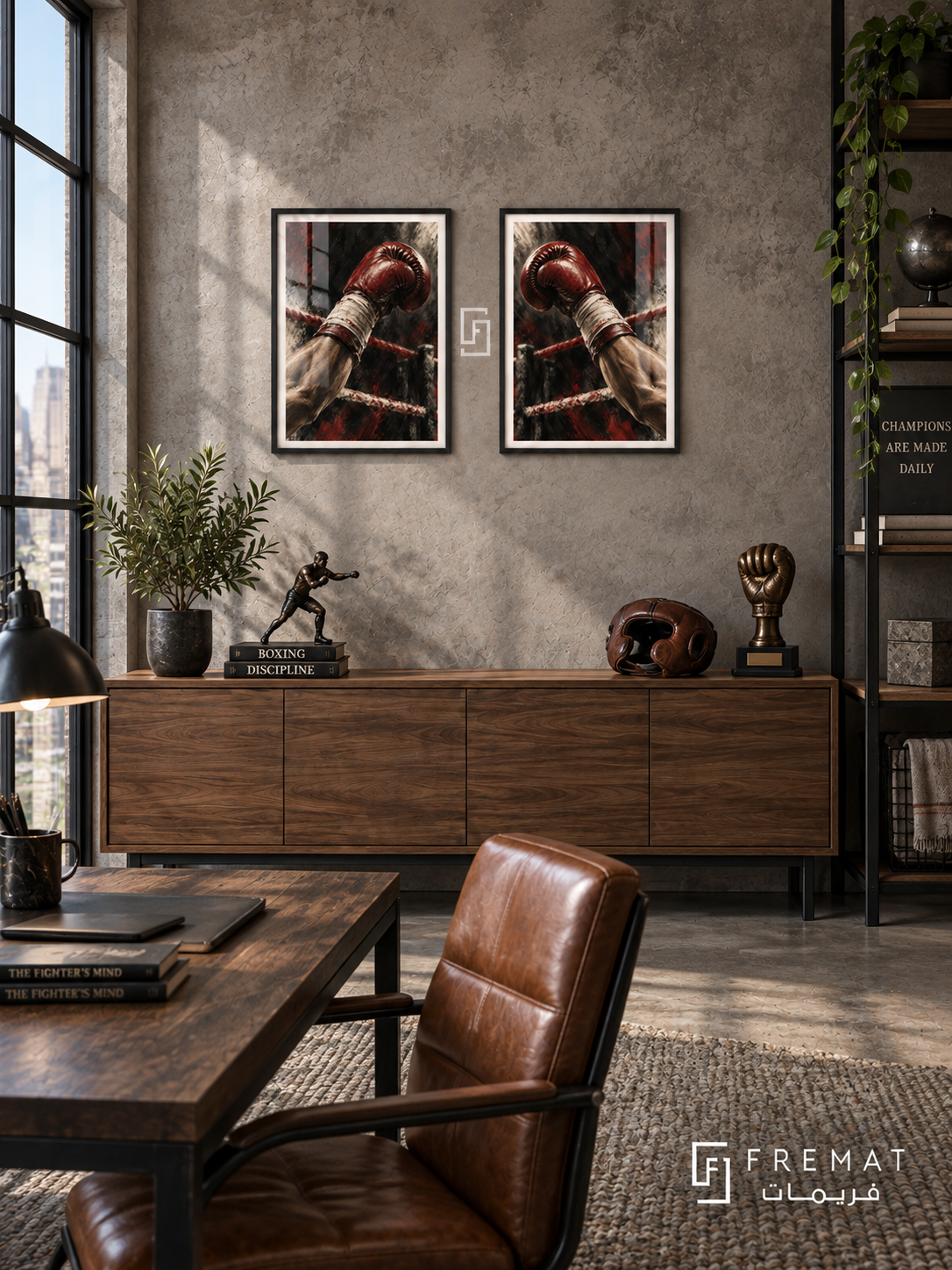 Boxing — set of two sport artworks in Black frames.