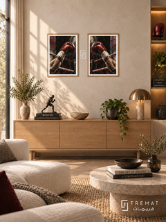 Boxing — set of two sport artworks in Wooden Texture frames.