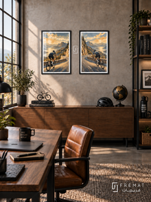 Cycling — set of two sport artworks in Black frames.