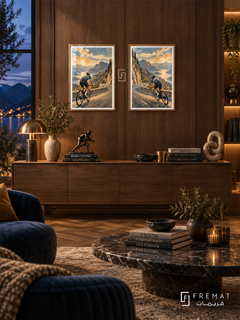 Cycling — set of two sport artworks in Gold frames.