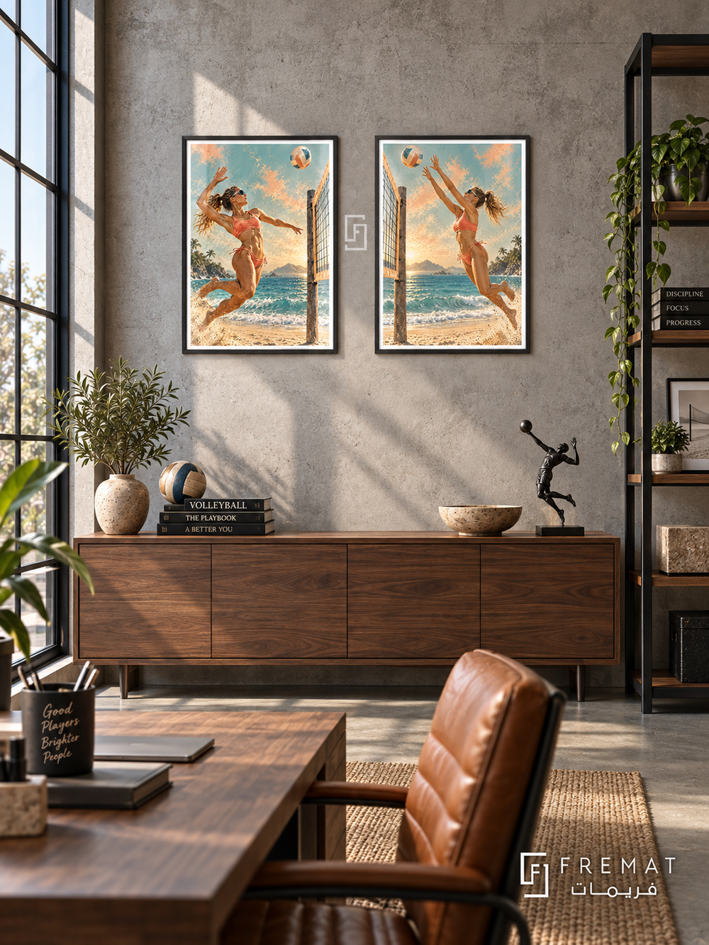 Volleyball — set of two sport artworks in Black frames.