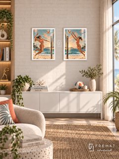 Volleyball — set of two sport artworks in White frames.
