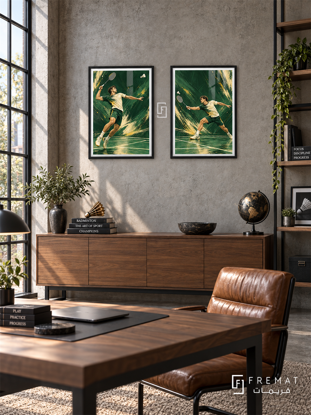 Badminton — set of two sport artworks in Black frames.