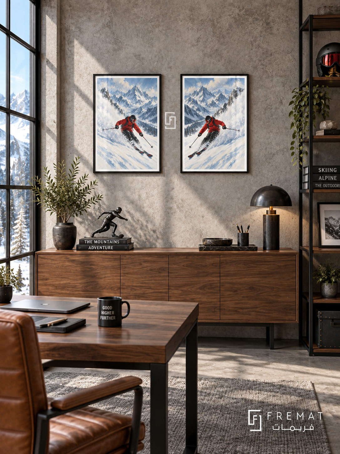 Skiing — set of two sport artworks in Black frames.