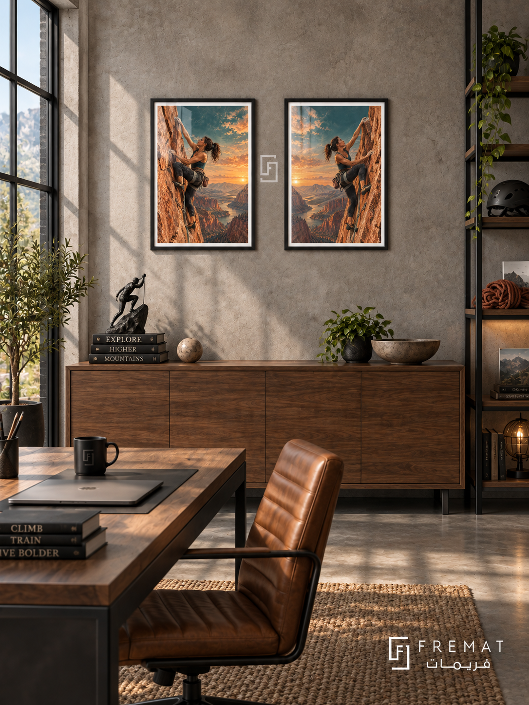 Climbing — set of two sport artworks in Black frames.