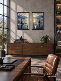 Rowing — set of two sport artworks in Black frames.