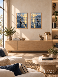 Rowing — set of two sport artworks in Wooden Texture frames.